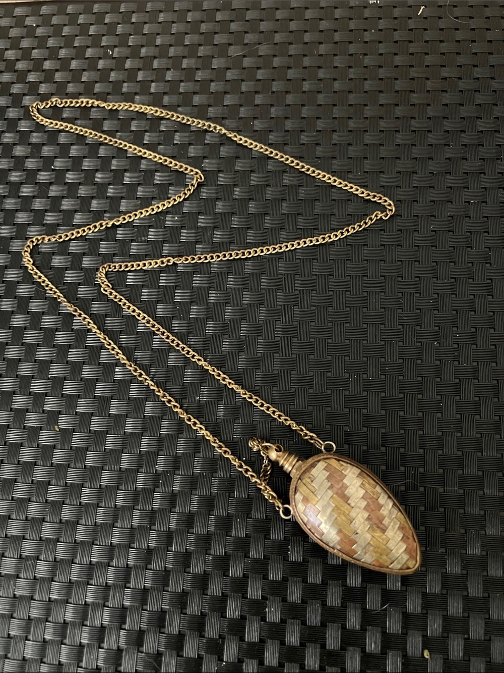 Vintage woven metal three Tone Woven perfume bottle pendant  Necklace